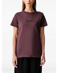 Pinko - Embroidered-Logo Cotton T-Shirt - Lyst