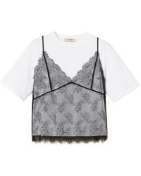 Twinset - Crew Neck T-Shirt And Lace Top - Lyst