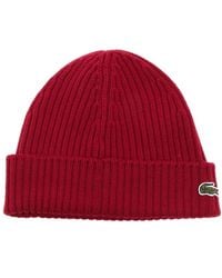 Lacoste - Logo-Patch Ribbed-Knit Beanie - Lyst