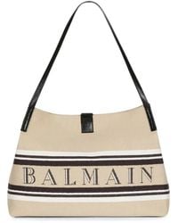 Balmain - Logo-Embroidered Striped Tote Bag - Lyst