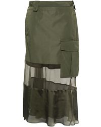 Sacai - Belted Panelled Asymmetric Skirt - Lyst