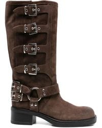 GISÉL MOIRÉ - 45Mm Windsor Buckle-Detail Suede Biker Boots - Lyst