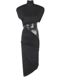ANDAMANE - Ruched Faux-Leather Panel Asymmetric Dress - Lyst