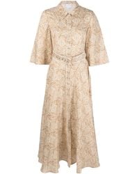 Ixiah - Stonemark-print Flared Midi Dress - Lyst