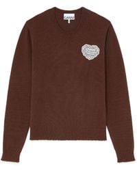 Ganni - Logo-Patch Crochet-Trim Sweater - Lyst