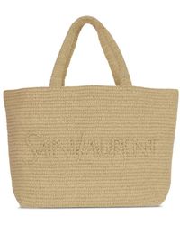 Saint Laurent - Logo Raffia Tote Bag - Lyst