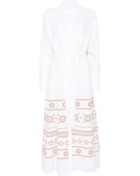 Eleventy - Embroidered Belted Midi Shirt Dress - Lyst