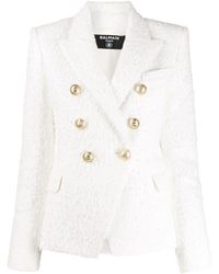 Balmain Double-breasted Tweed Blazer - White