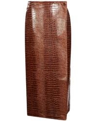 ROWEN ROSE - Midi Croc-Effect Wrap Skirt - Lyst