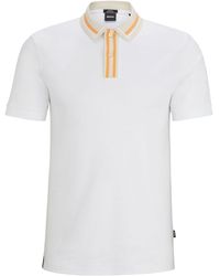 BOSS - Stripe-trim Cotton Polo Shirt - Lyst