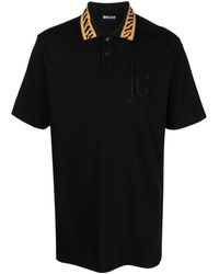 Just Cavalli - Chenille Logo-patch Cotton Polo Shirt - Lyst