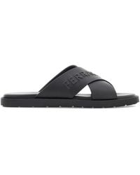Ferragamo - Logo Crossover Leather Slides - Lyst