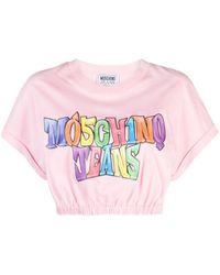 Moschino Jeans - Logo-print Cropped T-shirt - Lyst