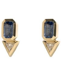 Azlee - 18kt Yellow Gold Trillion Diamond Stud Earrings - Lyst