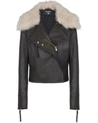 Balmain - Shearling-Collar Lambskin Biker Jacket - Lyst