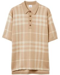 Burberry - Check-pattern Wool-silk Blend Polo Shirt - Lyst