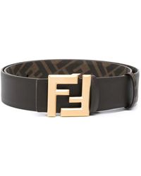 Fendi - Ff Squared Leather And Canvas Reversible Belt Accessories - Lyst
