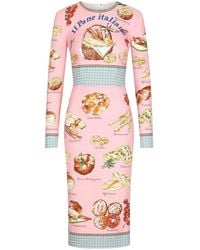 Dolce & Gabbana - Pastry-Print Long-Sleeve Midi Dress - Lyst