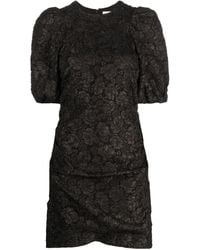 Ganni - Patterned Floral-print Short Puff-sleeves Dress - Lyst