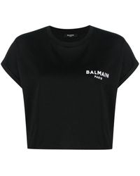Balmain - T -shirt Mit Flockendem Logo -druck - Lyst