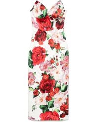 Dolce & Gabbana - Strapless Floral-Print Satin Bustier Midi Dress - Lyst