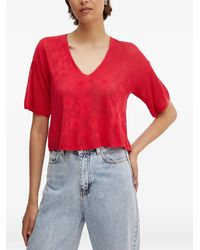 Benetton - Floral-Jacquard V-Neck Sweater - Lyst