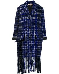 Marni Karierter Mantel mit Fransen - Blau