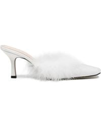 Mach & Mach - Carolyn B Feather-Trim Square-Toe Mules - Lyst