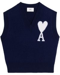 Ami Paris - Logo-intarsia Knitted Vest - Lyst
