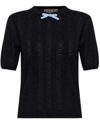Marni - Bow-Detail Knitted Wool T-Shirt - Lyst