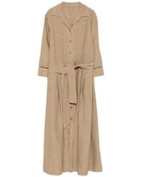 120% Lino - Robe Mi-Longue À Taille Ceinturée - Lyst
