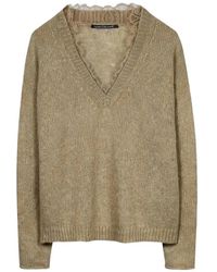 Luisa Cerano - Pull Orné De Dentelle À Col V - Lyst