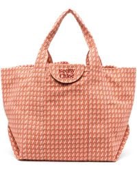 See By Chloé - Logo-embroidered Graphic-print Tote Bag - Lyst