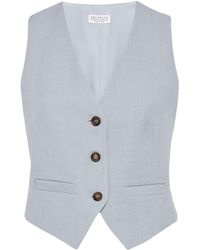 Brunello Cucinelli - Monili-trim Tailored Linen-blend Waistcoat - Lyst