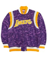 A Bathing Ape - X Mitchell & Ness Lakers Camo-Print Logo-Patch Bomber Jacket - Lyst