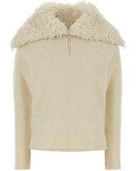 Loewe - Shearling-Collar Zip-Up Sweater - Lyst