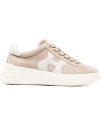 Hogan - Round Toe Lace-Up Calf Suede Sneakers With Chunky Sole - Lyst