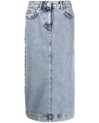 Moschino - Washed-Denim Midi Skirt - Lyst