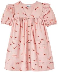 Ganni - Floral-Print Ruffled Mini Dress - Lyst