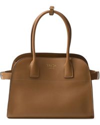 Prada - Leather Tote Hand Bag With Logo - Lyst