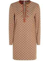 Gucci - Gg Canvas Mini-Jurk Met Lange Mouwen - Lyst