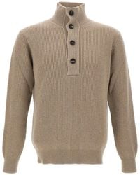 FILIPPO DE LAURENTIIS - Ribbed High-Neck Button Sweater - Lyst