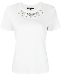 Maje - Rhinestone-embellished Cotton T-shirt - Lyst