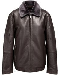 Poche Paris - Veste En Cuir À Col Lainé - Lyst