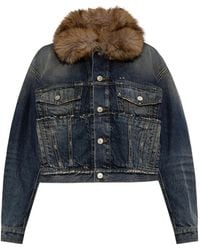 Balenciaga - Faux-Fur Collar Denim Jacket - Lyst