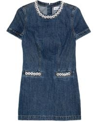 Self-Portrait - Embellished-Pocket Denim Mini Dress - Lyst