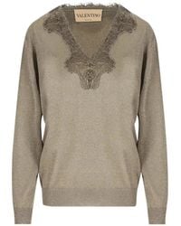 Valentino Garavani - Lace-Trim Metallic Sweater - Lyst
