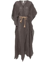 120% Lino - Caftan Long À Taille Ceinturée - Lyst