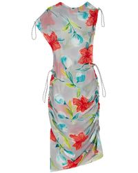 Coperni - Robe Mi-Longue Froncée En Soie À Fleurs - Lyst