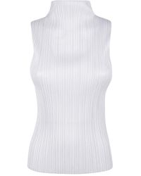 Pleats Please Issey Miyake - Basics Geplooide Top Met Trechterhals - Lyst